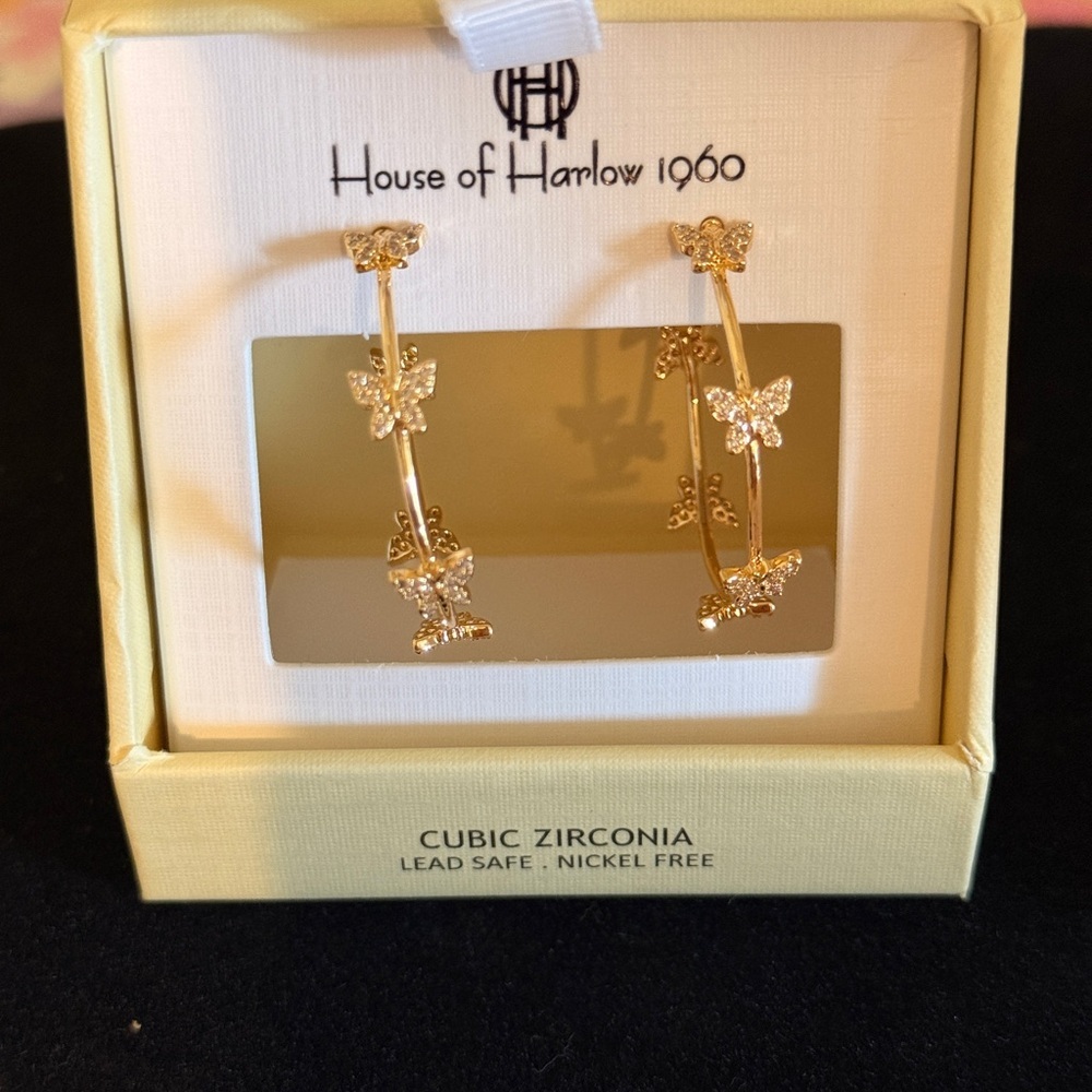 House of Harlow 1960 Gold Butterfly Hoop Earrings - Picture 2 of 7